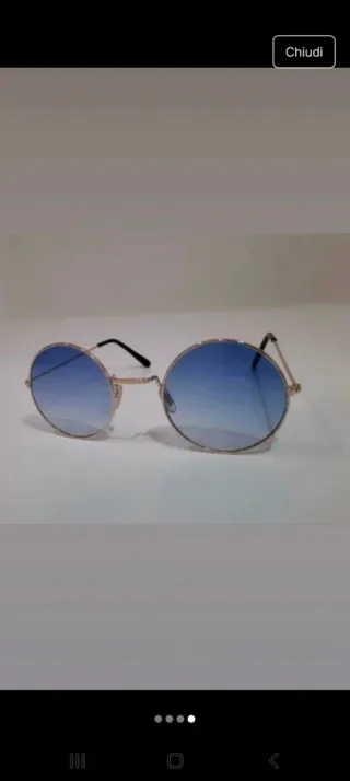Occhiali da sole rotondi blu e oro