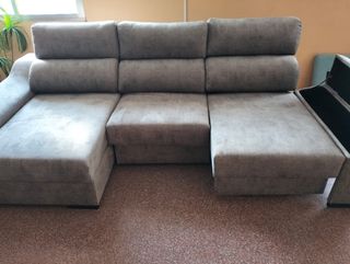 Sofá chaise longue extensible gris/beige NUEVO