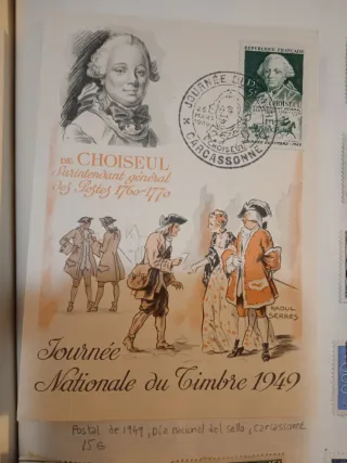 Sello Postal Francés Choiseul 1949 Día del sello