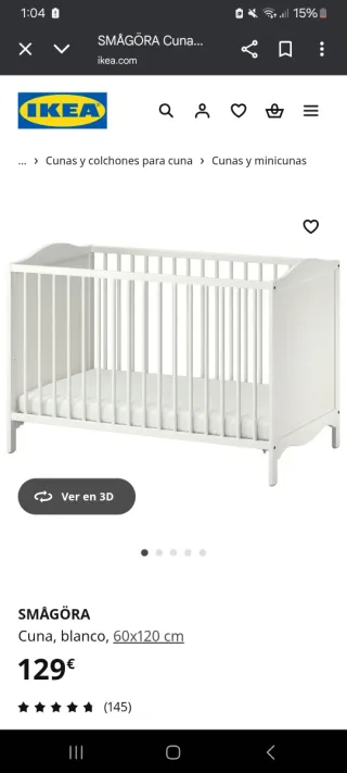 Cuna SMÅGÖRA blanca 60x120 cm