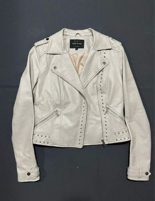 Cazadora Biker Beige com Estampa