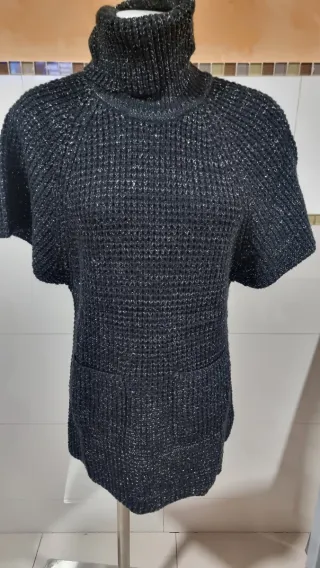 Jersey cuello alto mujer M plateado