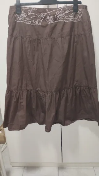 Gonna Balze Cotone Marrone Effetto Usato Taglia 14
