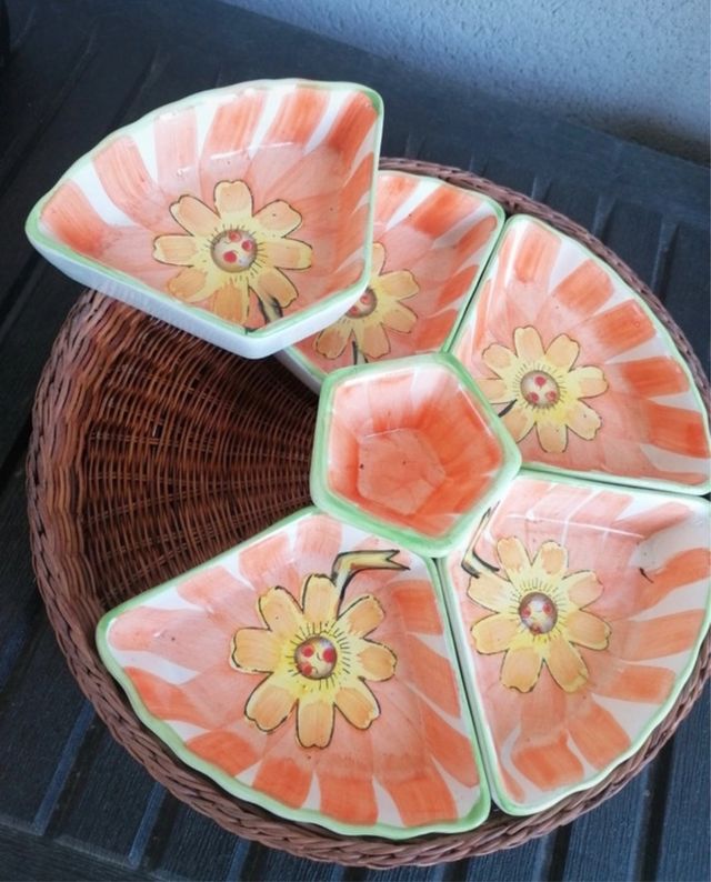 Bandeja aperitivos cerámica flores naranja