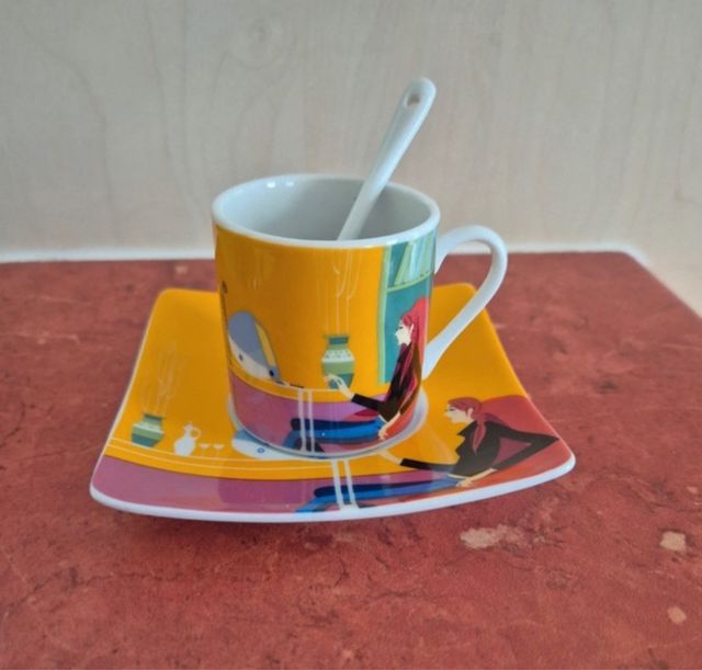 Set 4 Tazas con Platos Porcelana