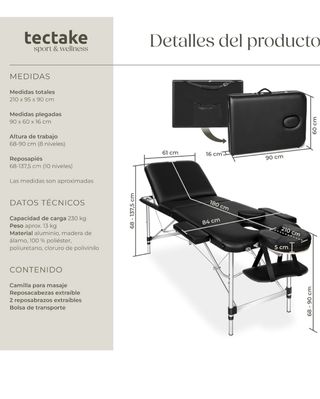 Camilla de masaje plegable, reclinable.