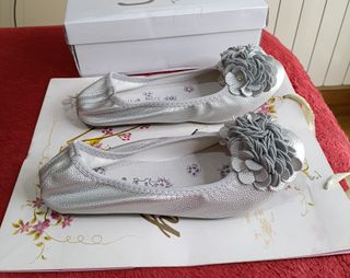 Bailarinas Piel Plateadas Talla 38/39