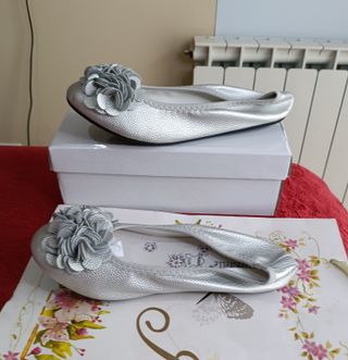Bailarinas Piel Plateadas Talla 38/39