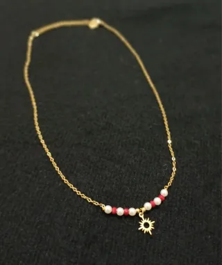 Gargantilla acero dorada sol y perlas