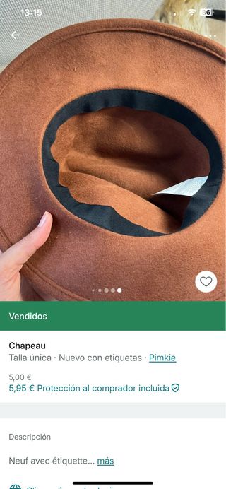 Sombrero lana marrón cinta negra hilo dorado