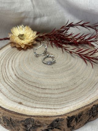 Pendientes Aro Corazón Brillantes Plata