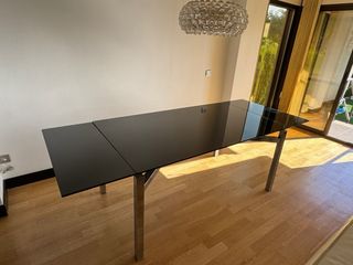 Tavolo da Pranzo in Cristallo Nero e Acciaio