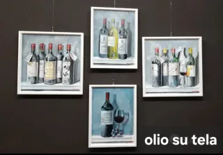 Dipinti olio bottiglie vintage