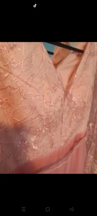 Vestido fiesta rosa encaje manga larga XL.