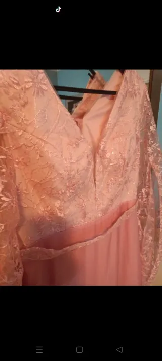 Vestido fiesta rosa encaje manga larga XL.