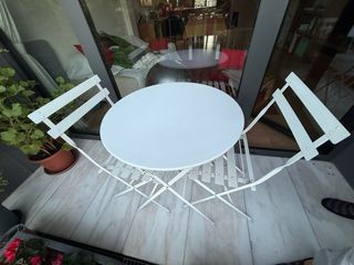 Mesa y 2 sillas jardín metal blanco