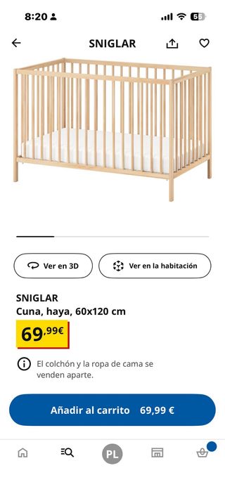 Colchón firme y cuna de Ikea