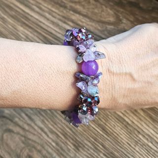 Pulsera Amatista Artesanal Elástica