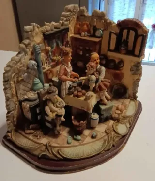 Statua famiglia resina e legno vintage