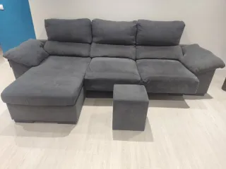 Sofá chaise longue gris tela