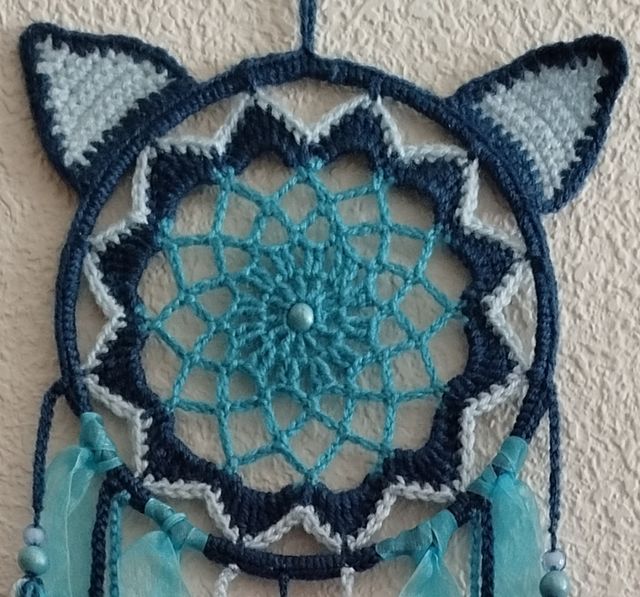 Atrapasueños "gatito" 16 x 60 cm - azul y turquesa