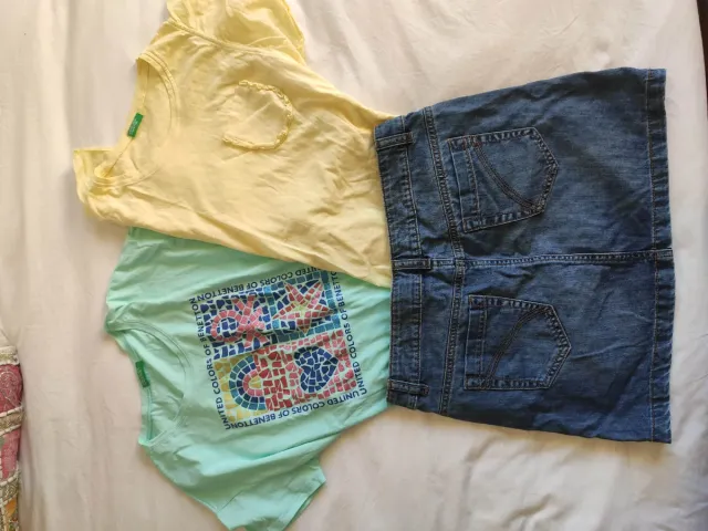 Conjunto Benetton niña: 2 camisetas y falda