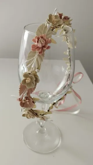 Corona Comunión Flores Lazos Beige Rosa