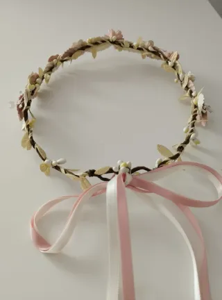 Corona Comunión Flores Lazos Beige Rosa