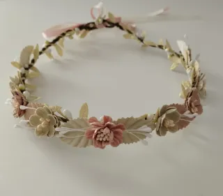 Corona Comunión Flores Lazos Beige Rosa