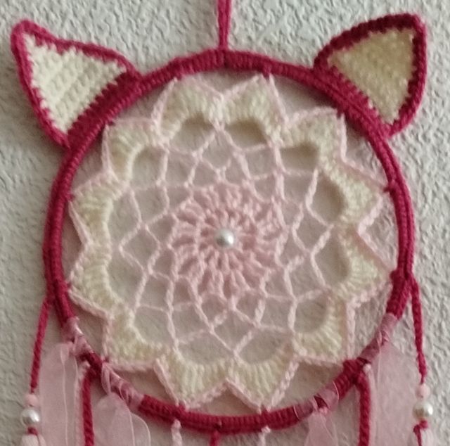 Atrapasueños "gatito" 16 x 58 cm fucsia,rosa,crudo