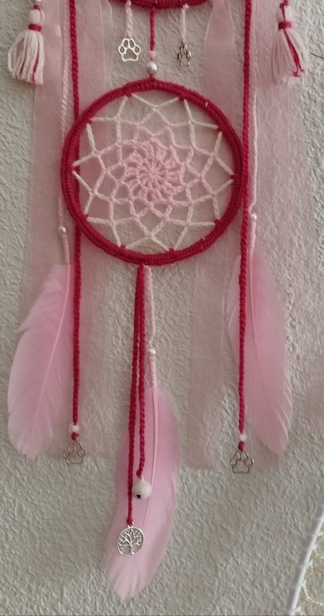 Atrapasueños "gatito" 16 x 58 cm fucsia,rosa,crudo