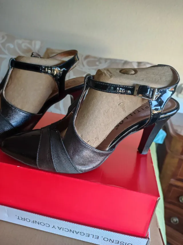 Zapatos Pitillos Piel Talla 37 Negros/Plata