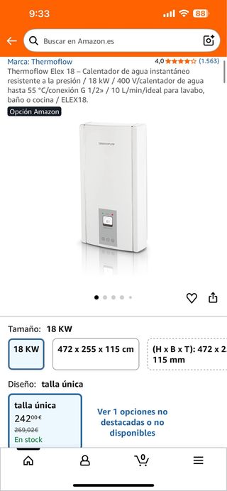 Thermoflow Elex 18 Calentador Agua Instantáneo