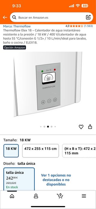 Thermoflow Elex 18 Calentador Agua Instantáneo
