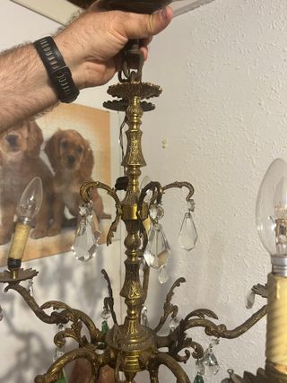 Lámpara de araña vintage de metal y cristal