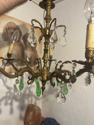 Lámpara de araña vintage de metal y cristal