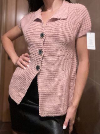 Cardigan Punto Italia 10% Lana Rosa