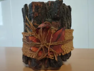 Vela rústica tronco madera decorada