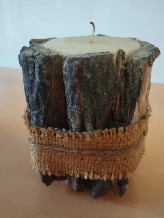 Vela rústica tronco madera decorada