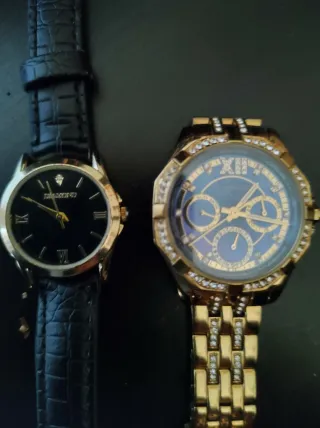 2 Relojes de Pulsera Cuarzo Negro y Dorado