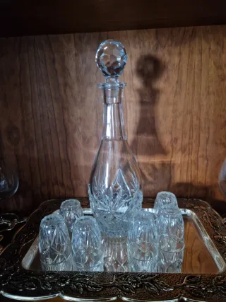 Juego Decantador y Vasos de Cristal Tallado