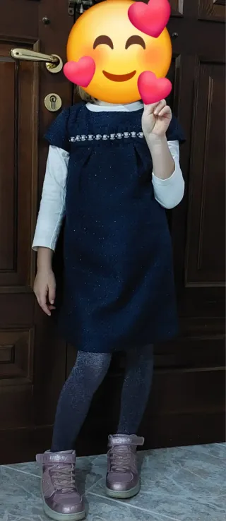 Vestito blu bambina con perle