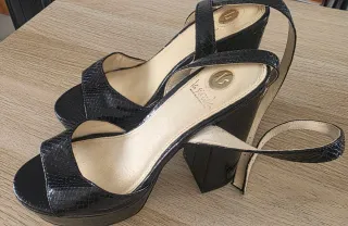 Sandalias La Strada Negras Tacón Ancho