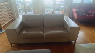 Divano angolare in pelle beige in 2 moduli