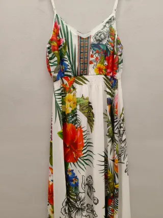 Vestito lungo bianco floreale in velo Taglia M