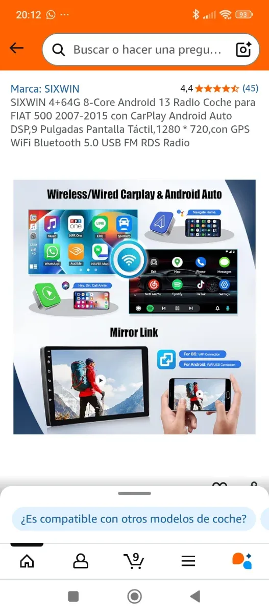 Radio Coche Android 13 FIAT 500 2007-2015