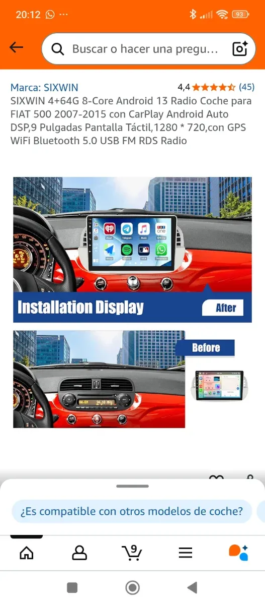 Radio Coche Android 13 FIAT 500 2007-2015