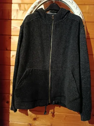 Chaqueta lana capucha cremallera hombre