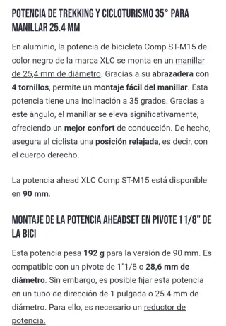 Potencia XLC 35° 90mm para manillar 25,4 mm