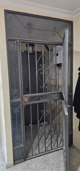 Puerta de entrada de forja con cristal